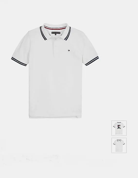 Tommy Hilfiger Kids Boys White Short Sleeve Brand Print Cotton Polo Shirt