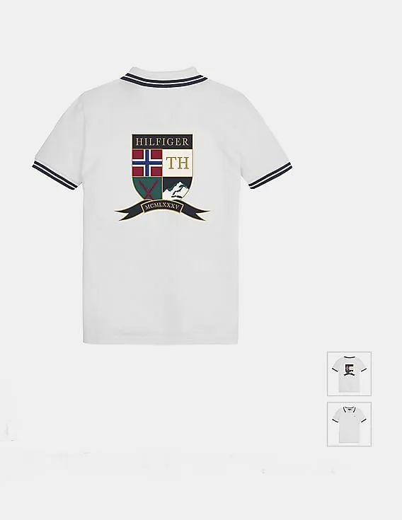 Tommy Hilfiger Kids Boys White Short Sleeve Brand Print Cotton Polo Shirt