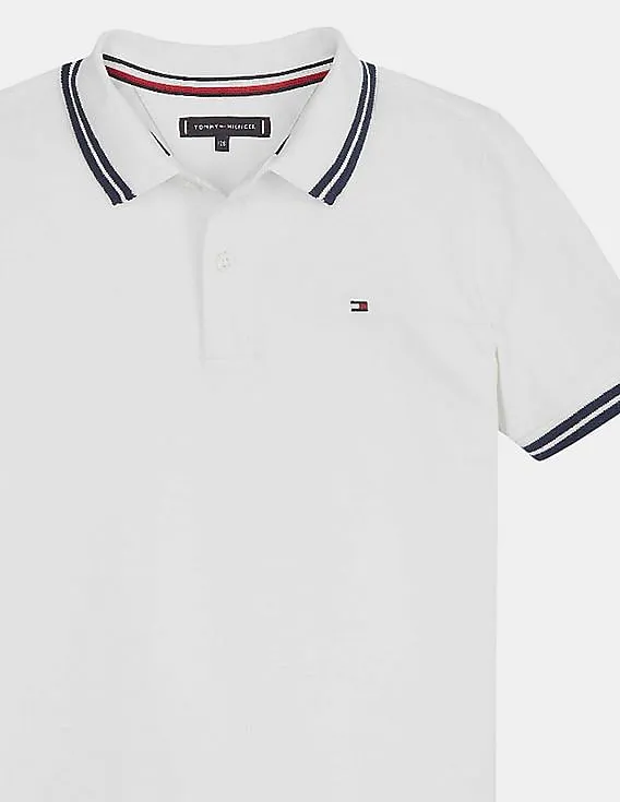 Tommy Hilfiger Kids Boys White Short Sleeve Brand Print Cotton Polo Shirt