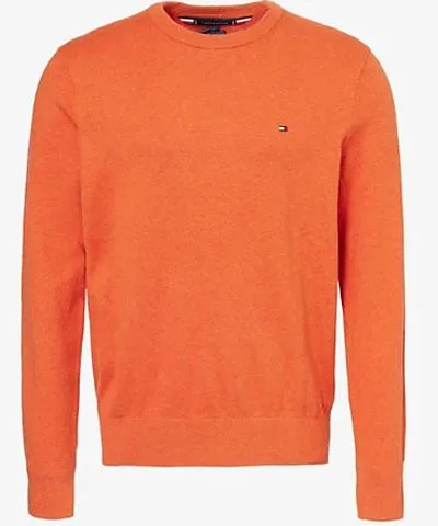 Tommy Hilfiger Mens Orange Thunder Heather Logo-embroidery brushed cotton-cashmere knitted jumper