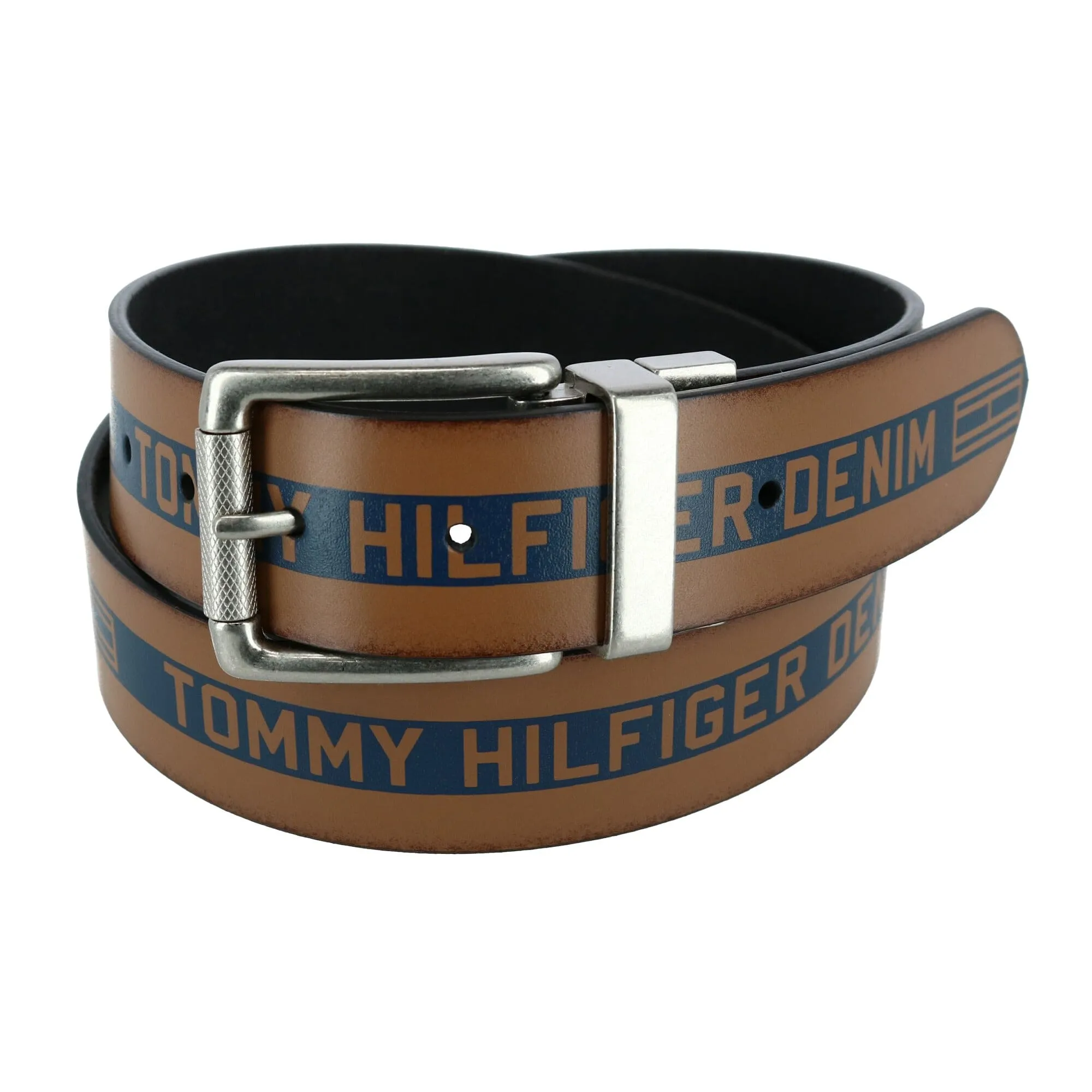 Tommy Hilfiger Men's Reversible Leather Belt Denim Logo