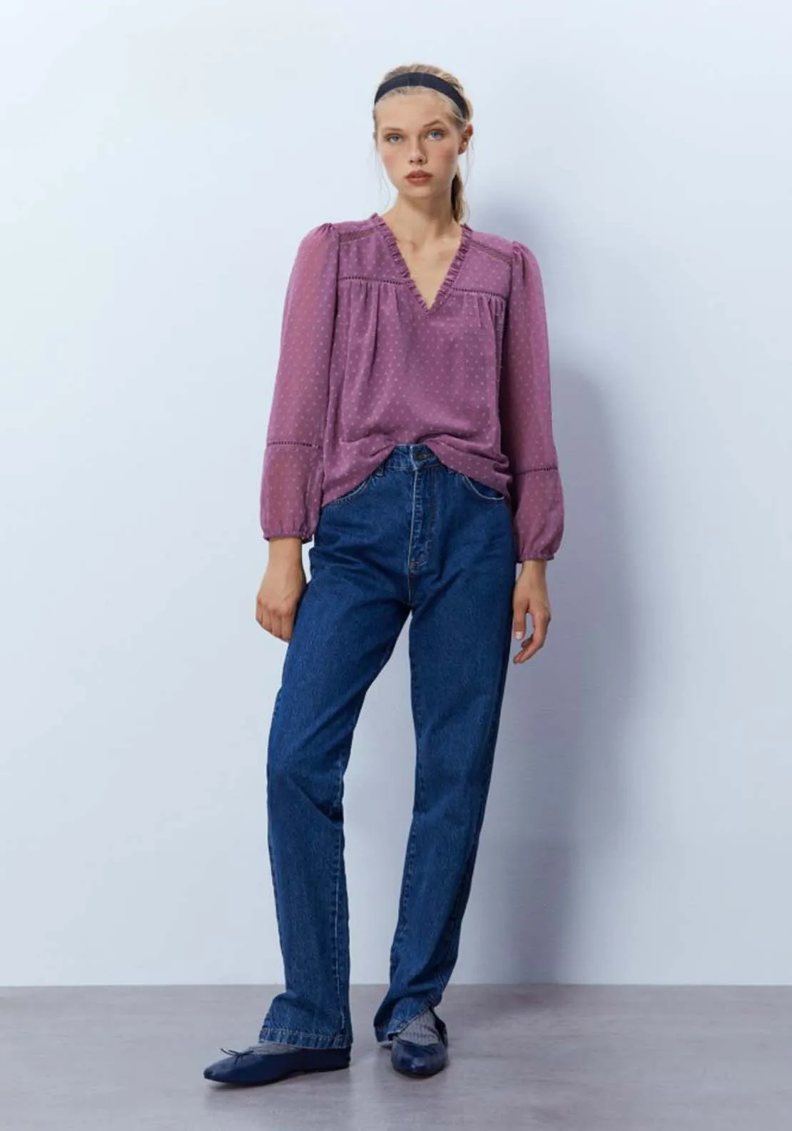 Trim detail plumetis blouse - Mauve