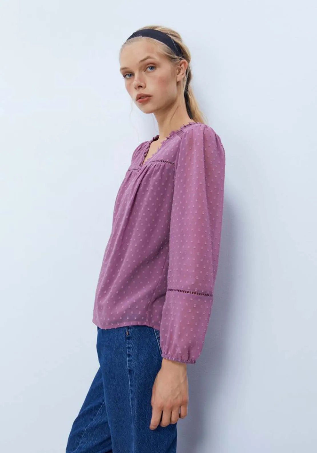 Trim detail plumetis blouse - Mauve