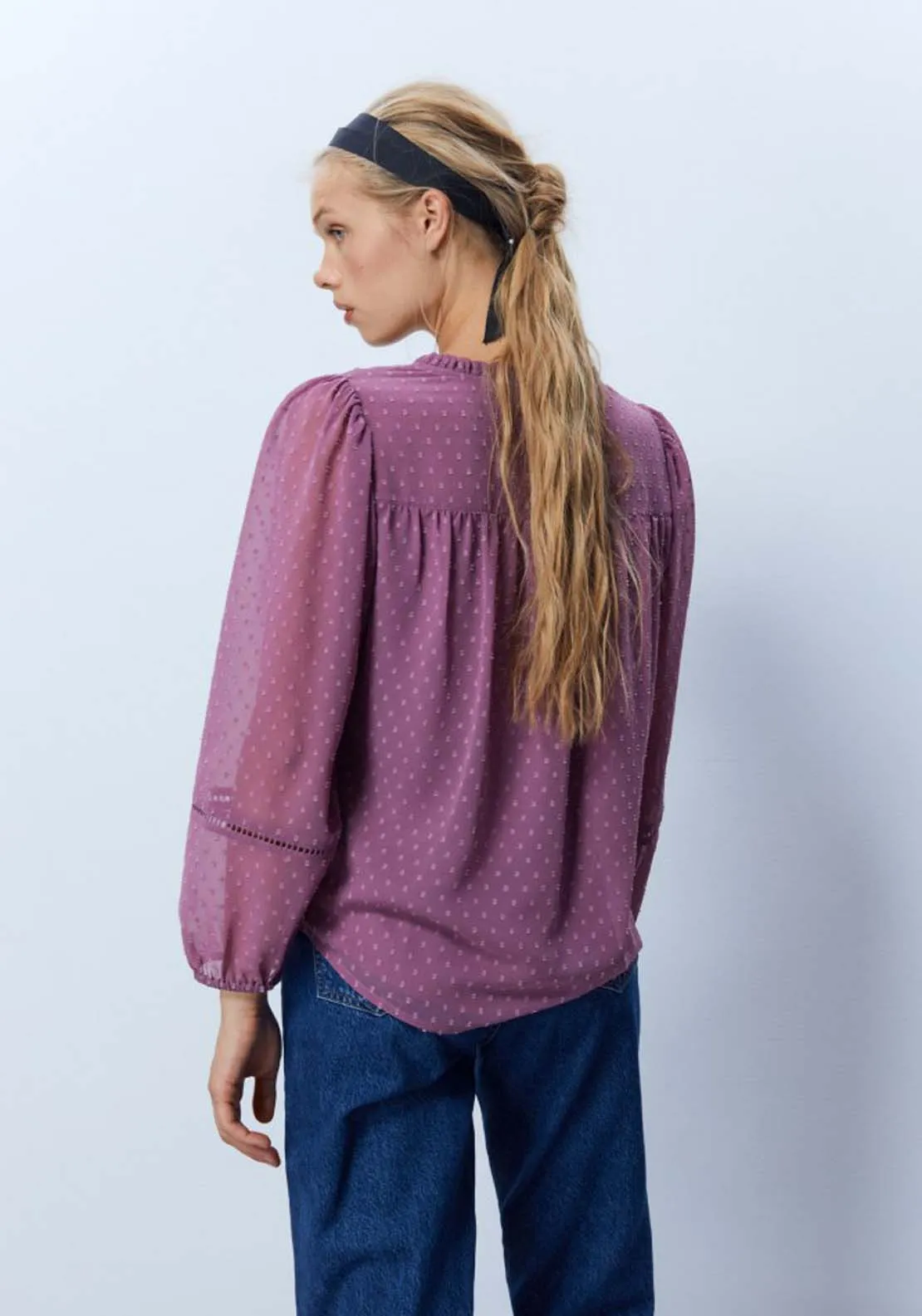 Trim detail plumetis blouse - Mauve