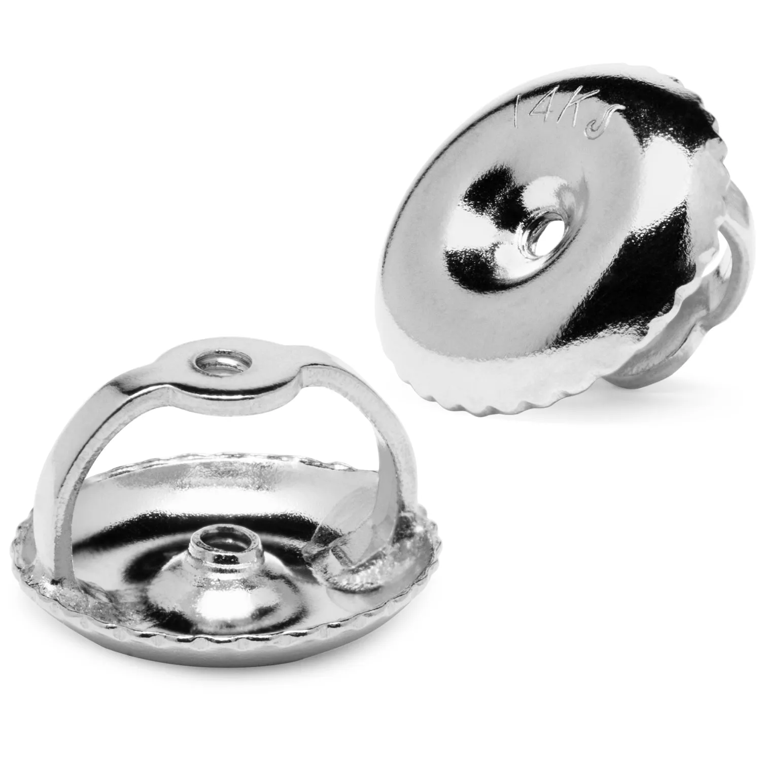 Two Earring Back Replacements |14K Solid White Gold | Threaded Screw on Screw off | Quality Die Struck | Post Size .032 | 2 Back