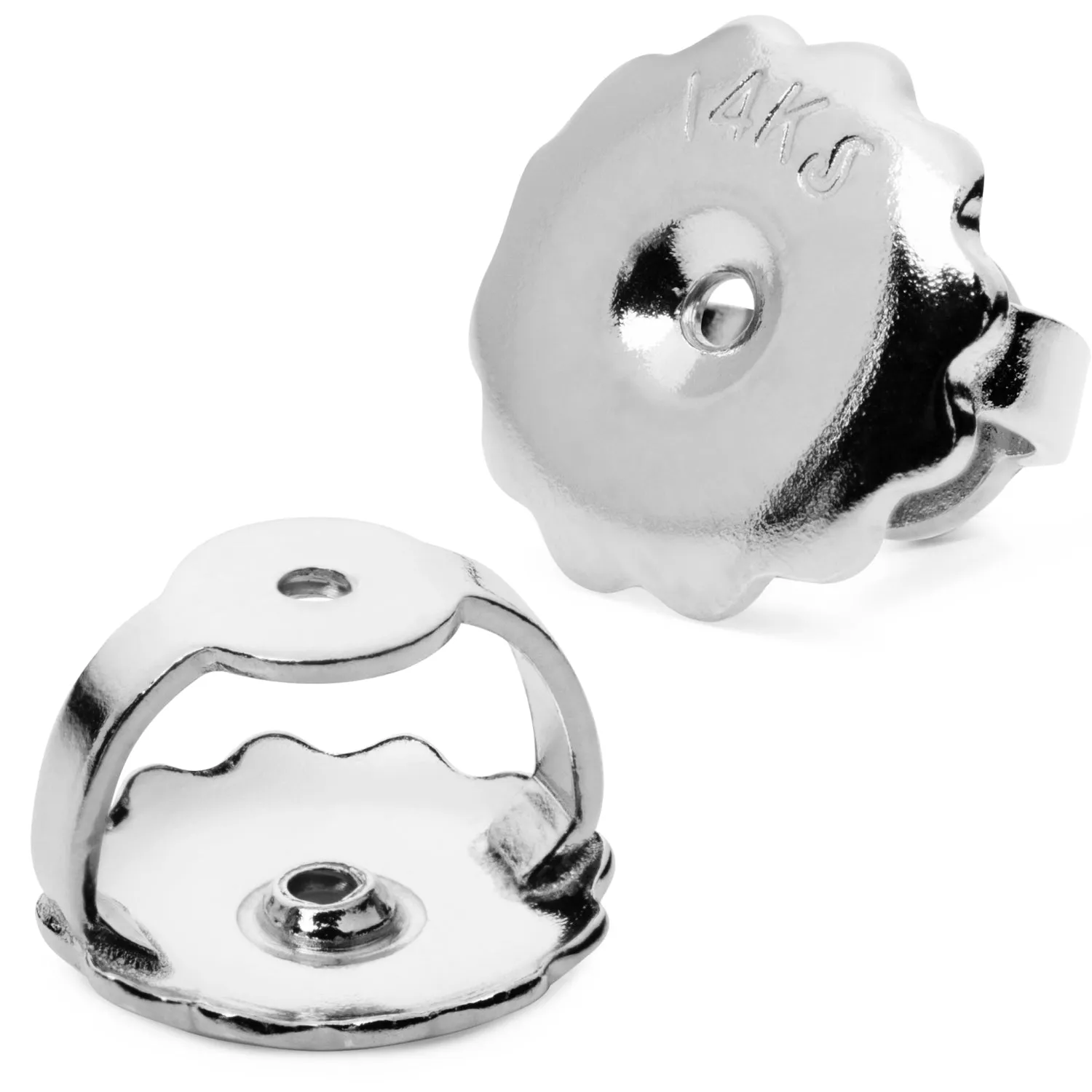 Two Earring Back Replacements |14K Solid White Gold | Threaded Screw on Screw off | Quality Die Struck | Post Size .0375 | 1 Pai