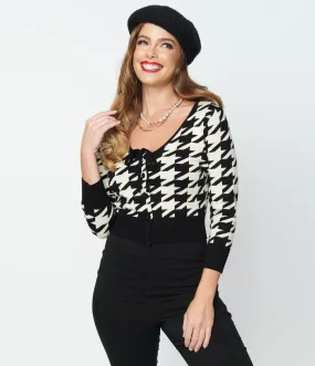 Unique Vintage Black & Ivory Houndstooth Dandy Cardigan