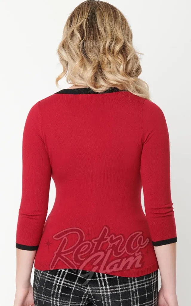 Unique Vintage Bookworm Roses Cardigan in Red & Black - XL & 3XL left only