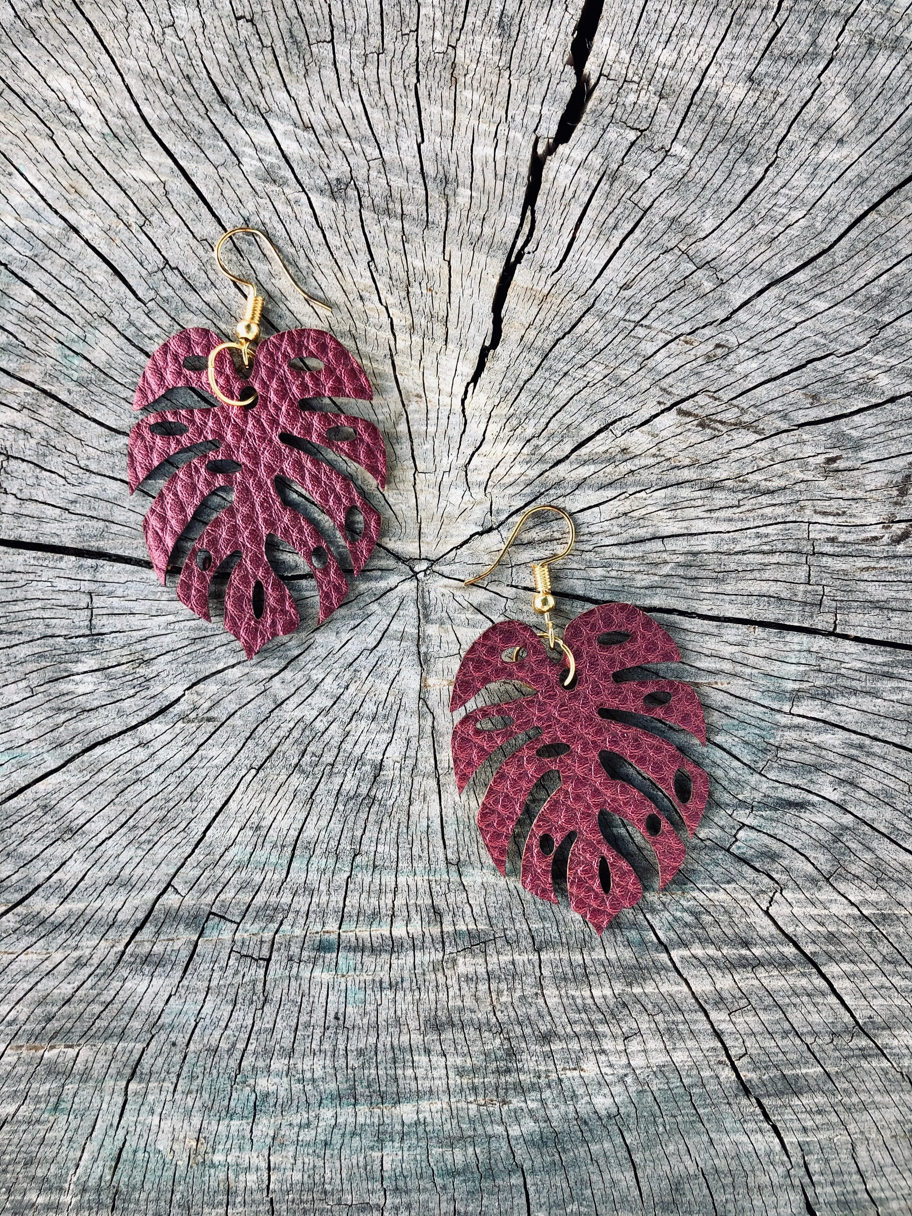 Vegan Leather Monstera Earrings  - Made in Hawaii