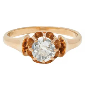 Victorian 0.55 CTW Old European Cut Diamond 14 Karat Yellow Gold Belcher Set Engagement Ring