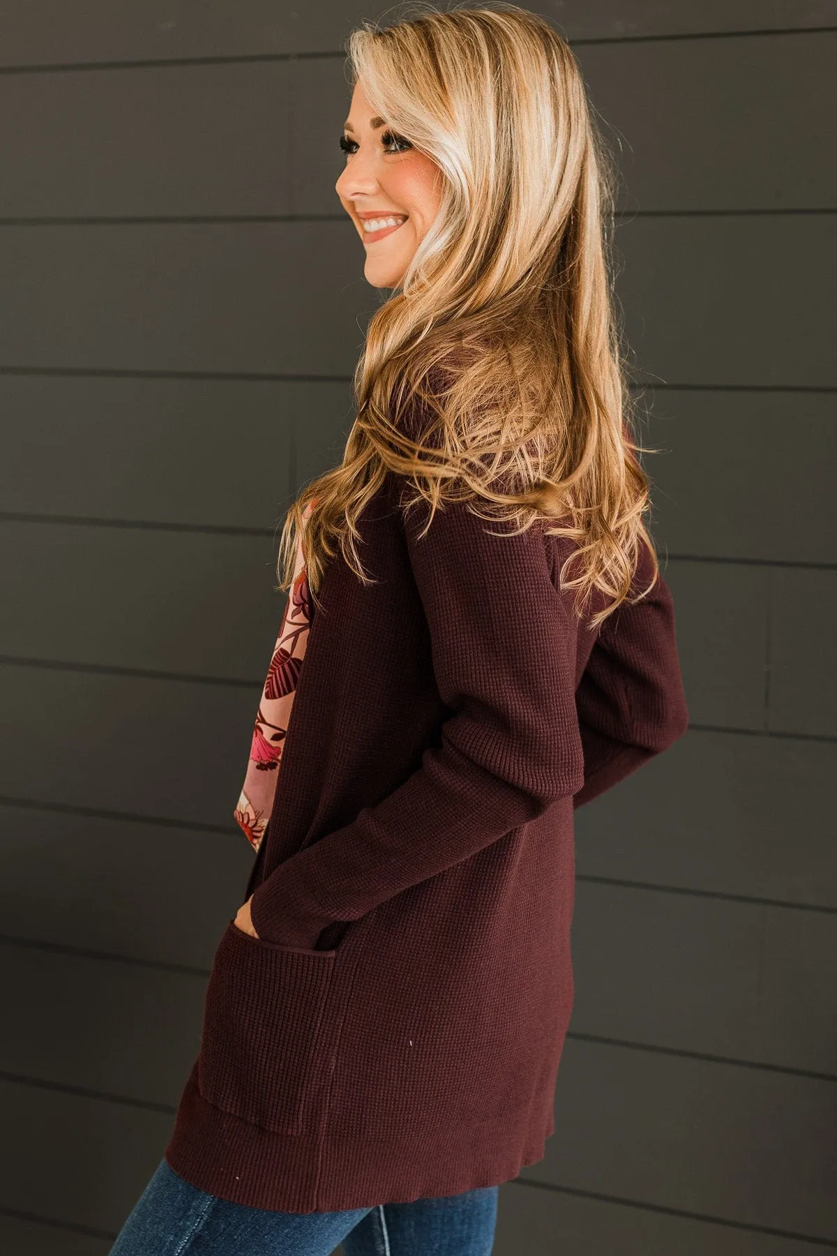 Walking On Clouds Knit Cardigan- Burgundy