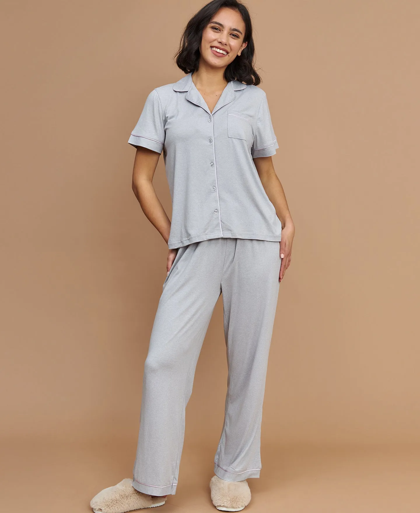 Women's Short Sleeve PJ Set in Greymarle/lilac | Postie