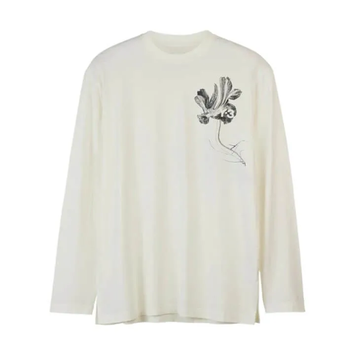 Y-3  |Crew Neck Flower Patterns Unisex Street Style Long Sleeves